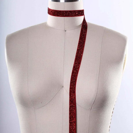 5/8" 2 Yards Red Glitter Elastic Trim Scarlet Sparkly Elastic for Face Mask Headband DIY