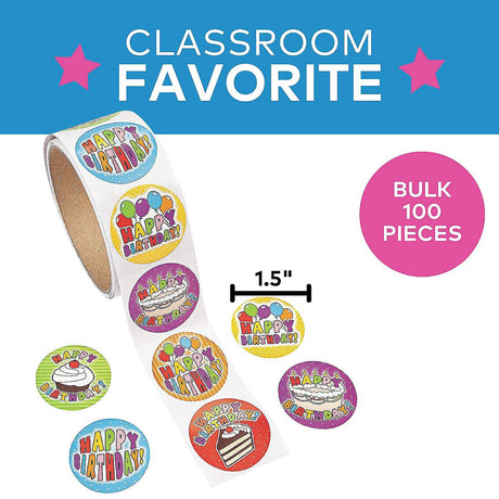 Multicolor Happy Birthday Sticker Roll 100 Pieces