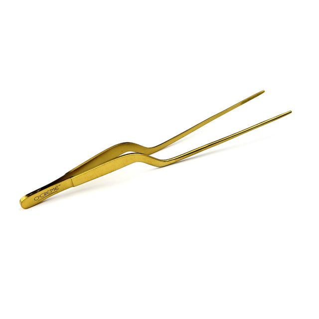 O'Creme Gold Stainless Steel Fine Tip Offset Tweezers, 8"