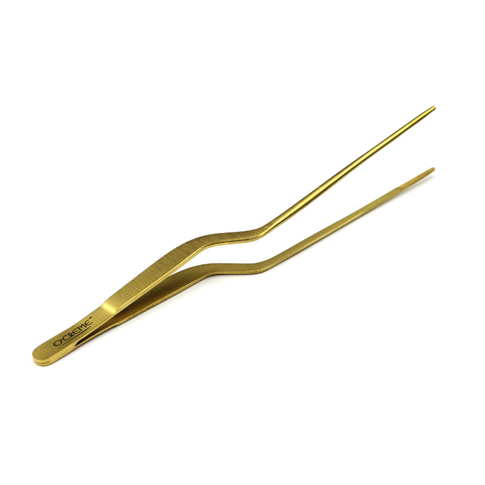 O'Creme Gold Stainless Steel Fine Tip Offset Tweezers, 8"