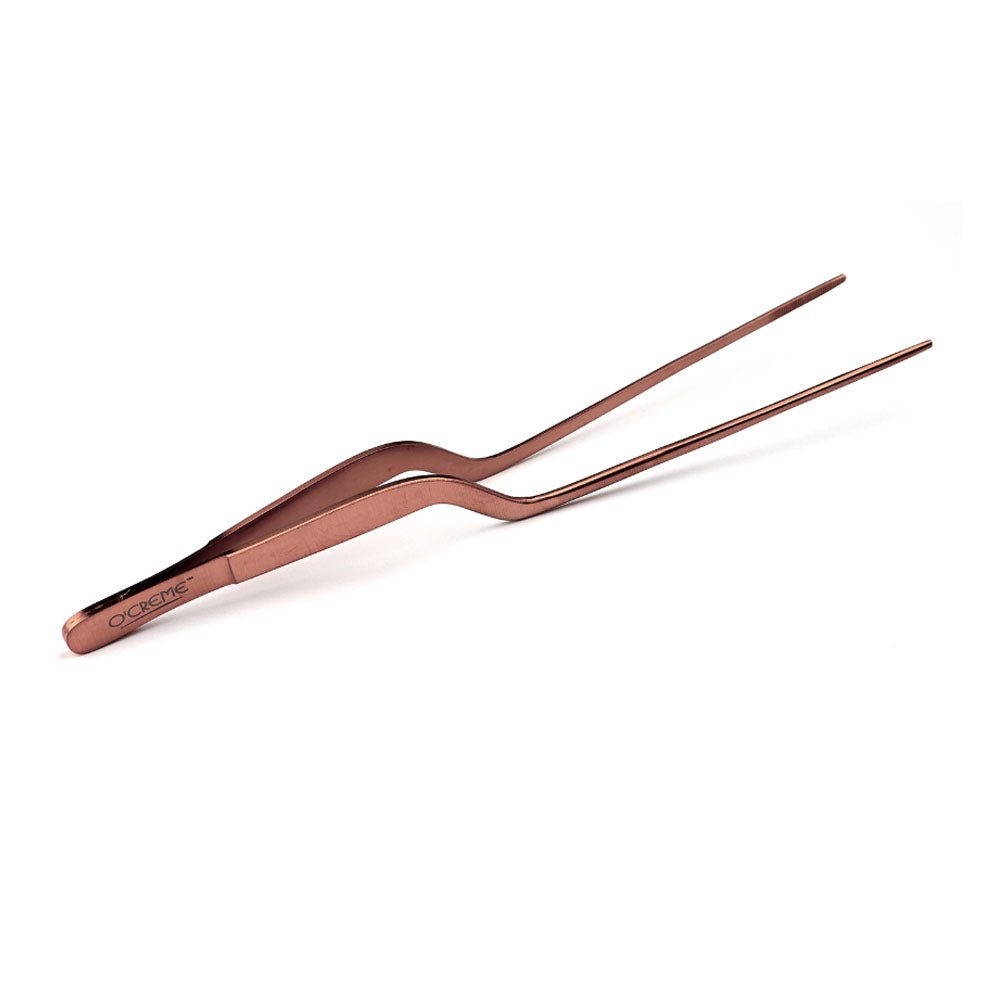 O'Creme Rose Gold Stainless Steel Fine Tip Offset Tweezers, 8"
