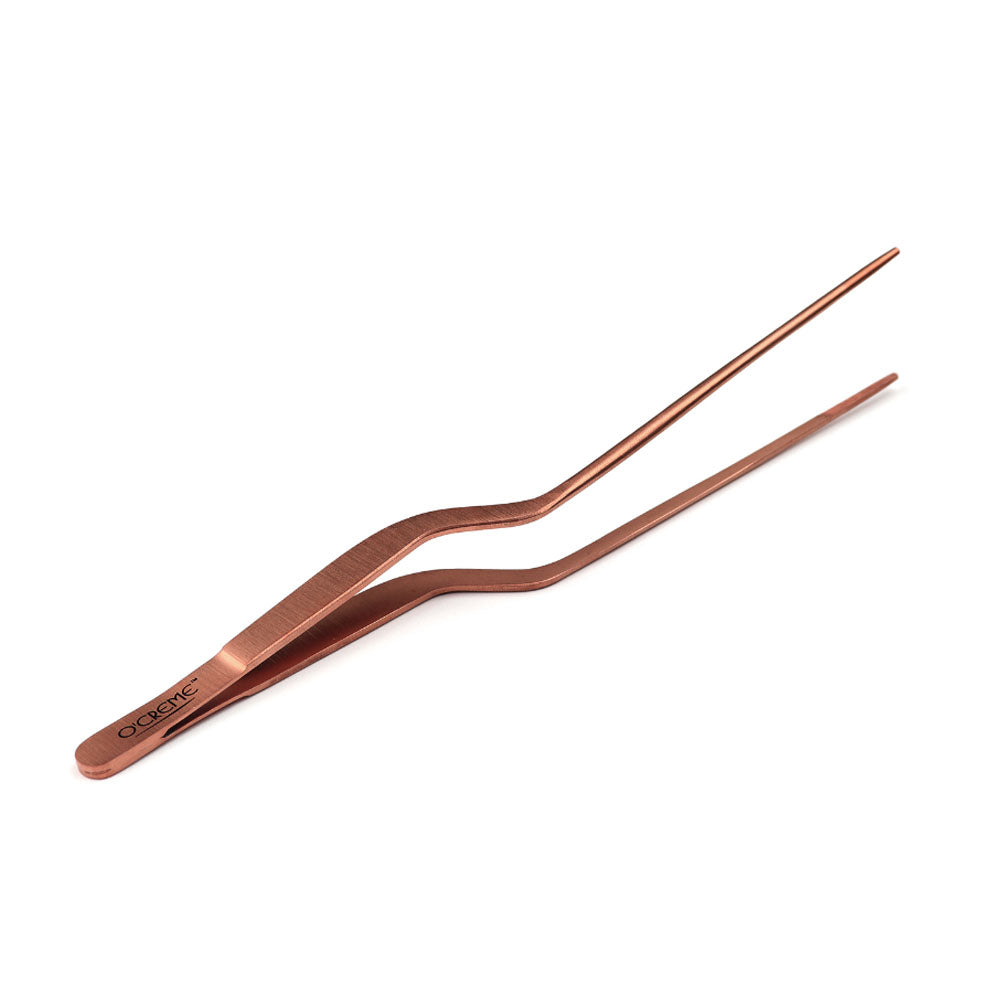 O'Creme Rose Gold Stainless Steel Fine Tip Offset Tweezers, 8"