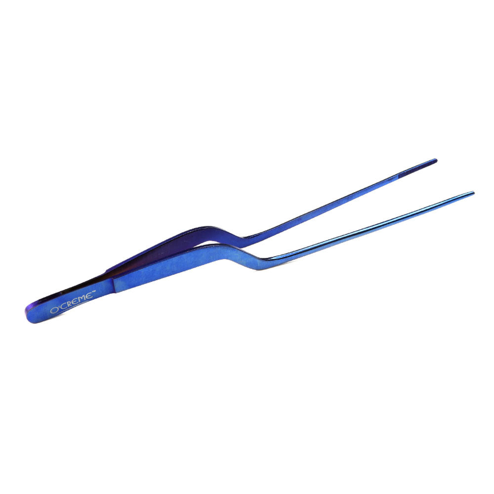 O'Creme Blue Stainless Steel Fine Tip Offset Tweezers, 8"