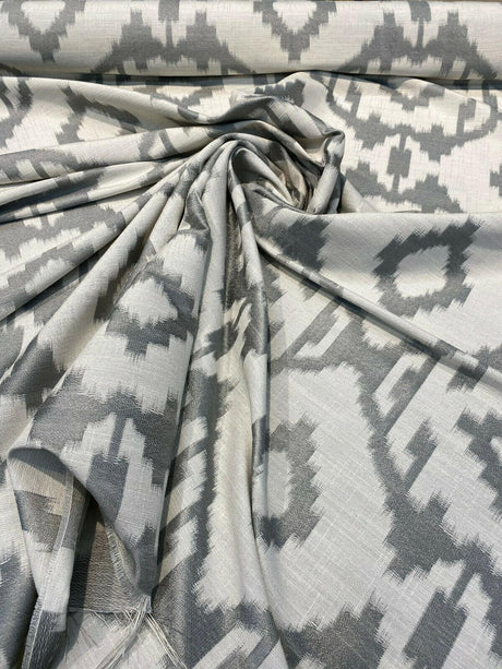 Baylis Aztec Silver Jacquard Fabric - Silver Aztec Pattern, 54" Width (1 Yard)
