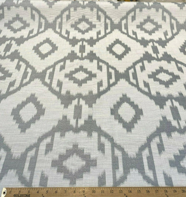 Baylis Aztec Silver Jacquard Fabric - Silver Aztec Pattern, 54" Width (1 Yard)