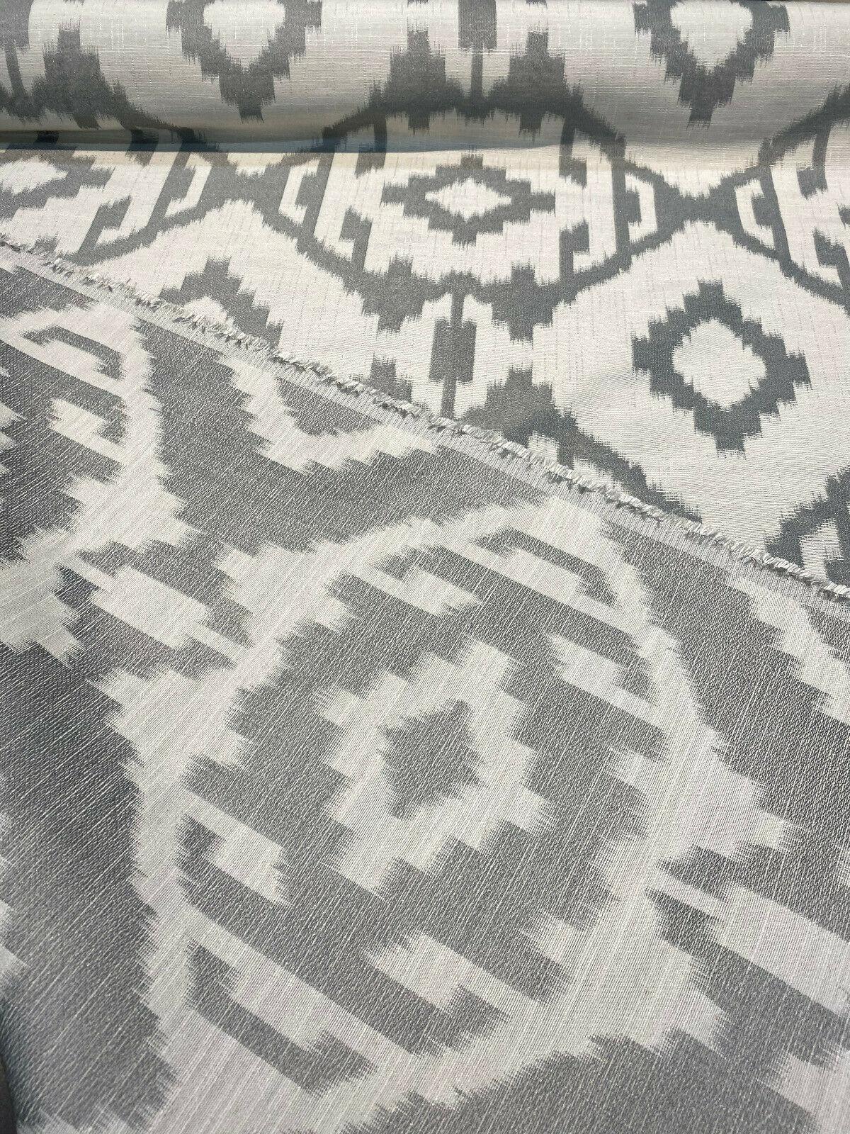 Baylis Aztec Silver Jacquard Fabric - Silver Aztec Pattern, 54" Width (1 Yard)