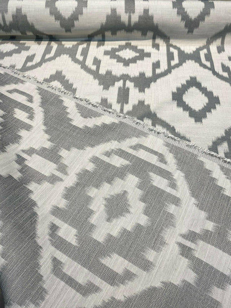 Baylis Aztec Silver Jacquard Fabric - Silver Aztec Pattern, 54" Width (1 Yard)