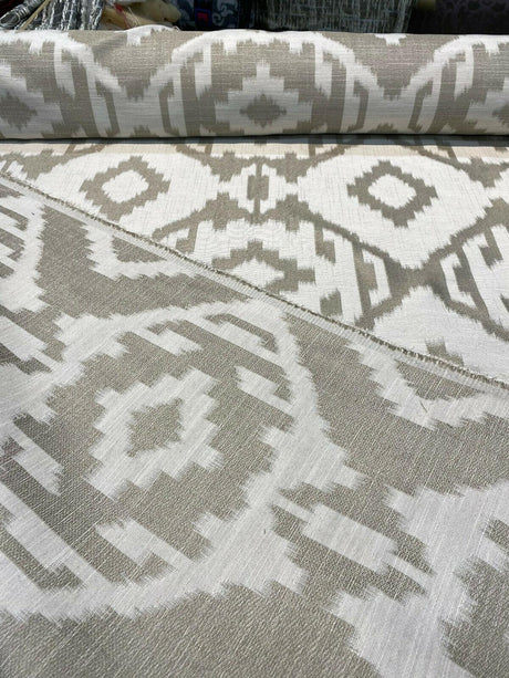 Baylis Aztec Taupe Jacquard Fabric - Taupe Aztec Pattern, 54" Width (1 Yard)