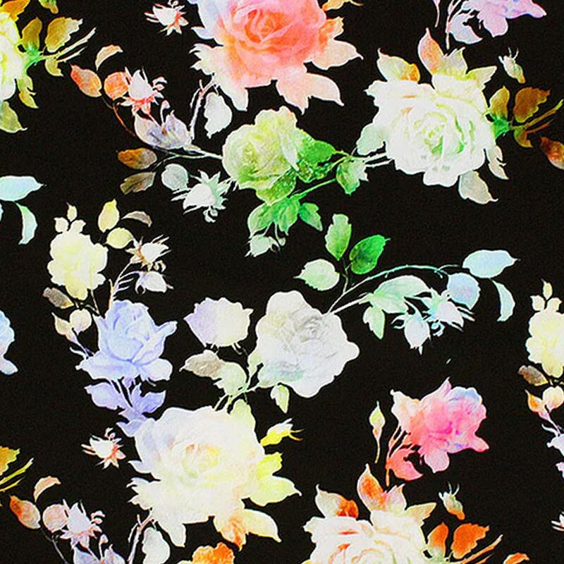 Watercolor Tie Dye Roses Printed Spandex Fabric