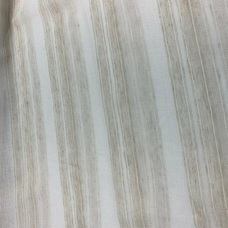 P Kaufmann Linen Beige Heaven Sheer Stripe Sheer Fabric - White, Beige, Light Brown Stripes, 113" Width (By The Yard)