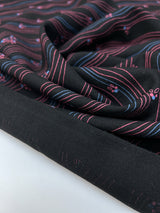 Virgin Wool Printed Striped Fabric Black Pink