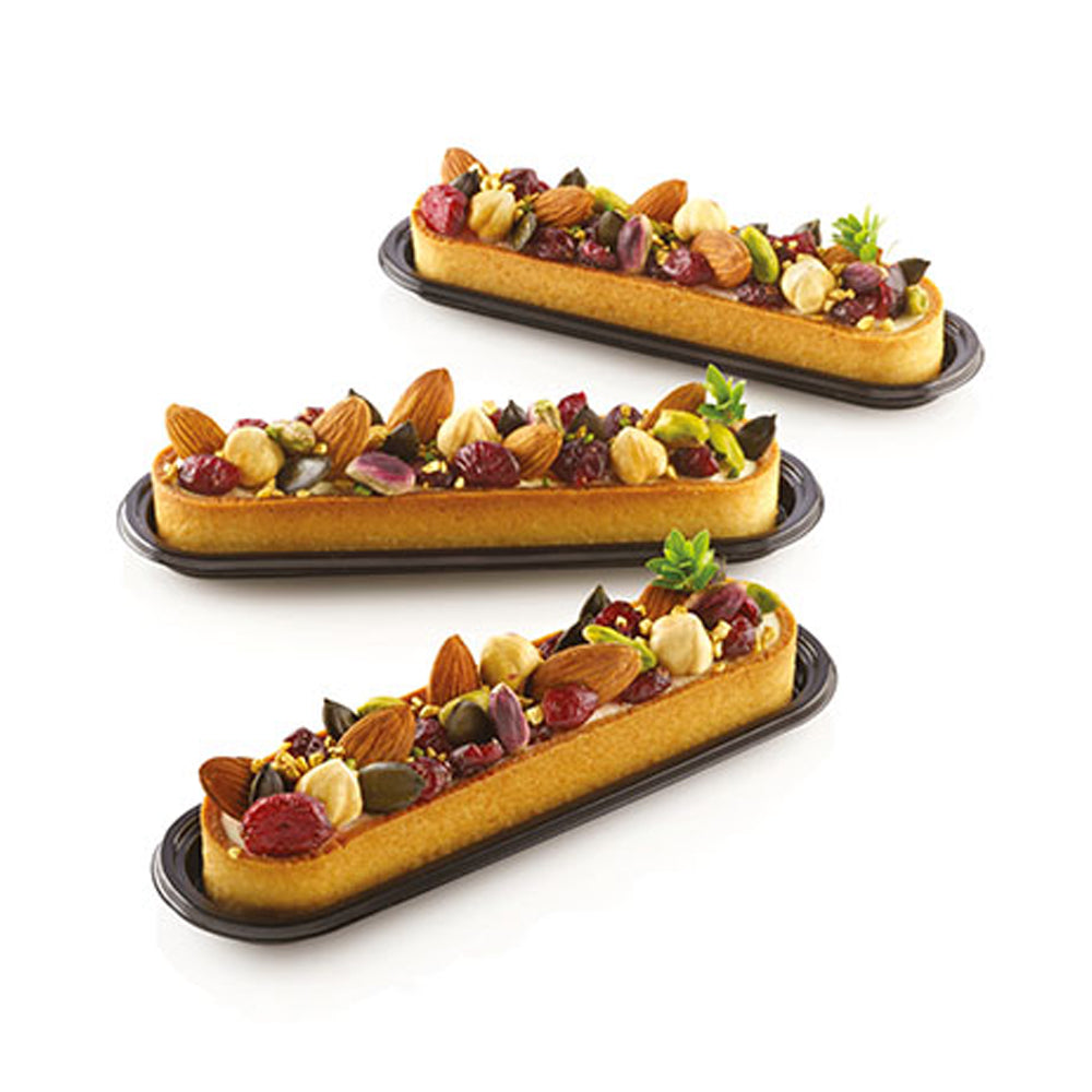 Silikomart Oblong Black Perforated Tarte Ring 146 x 35 x 20mm High, Set of 6