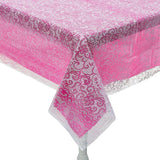 White Lace-Printed & Light Pink Rectangle Disposable Plastic Tablecloth Kit - 2 Pc.