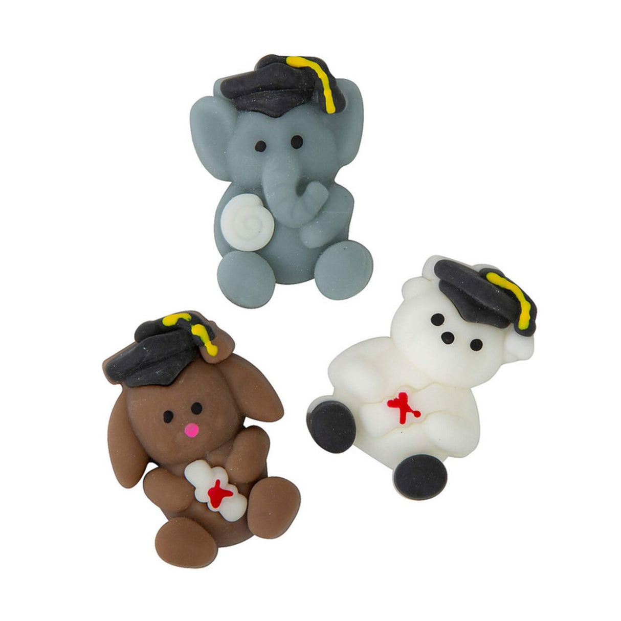 2 3/4" Mini Graduation Bear, Elephant & Puppy Mochi Squishies 12 Pc.