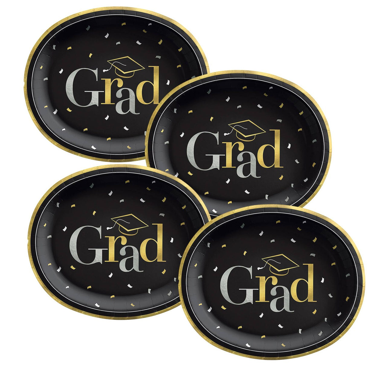 12" Black Grad Party Disposable Oval Paper Dinner Plates 20 Count