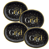 12" Black Grad Party Disposable Oval Paper Dinner Plates 20 Count