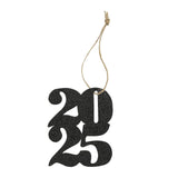 2 1/4" x 3" Stacked 2025 Year Black Glitter Cardstock Favor Tags - 12 Pc.