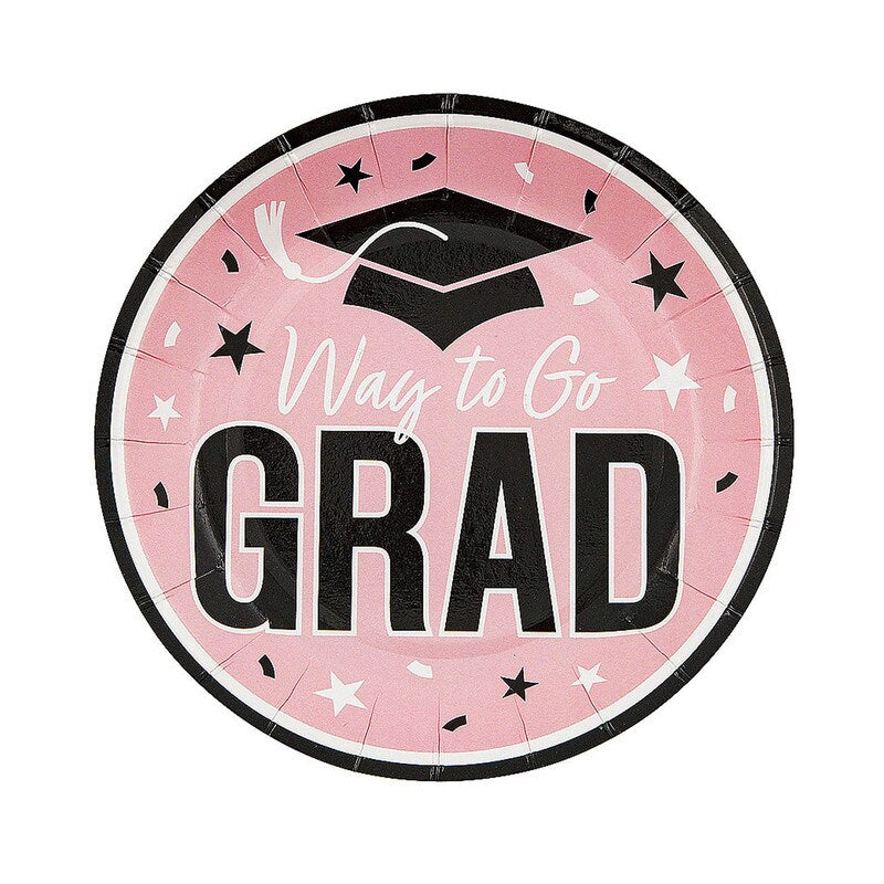 7 1/4" Green Way to Go Grad Disposable Paper Dessert Plates 25 Ct.