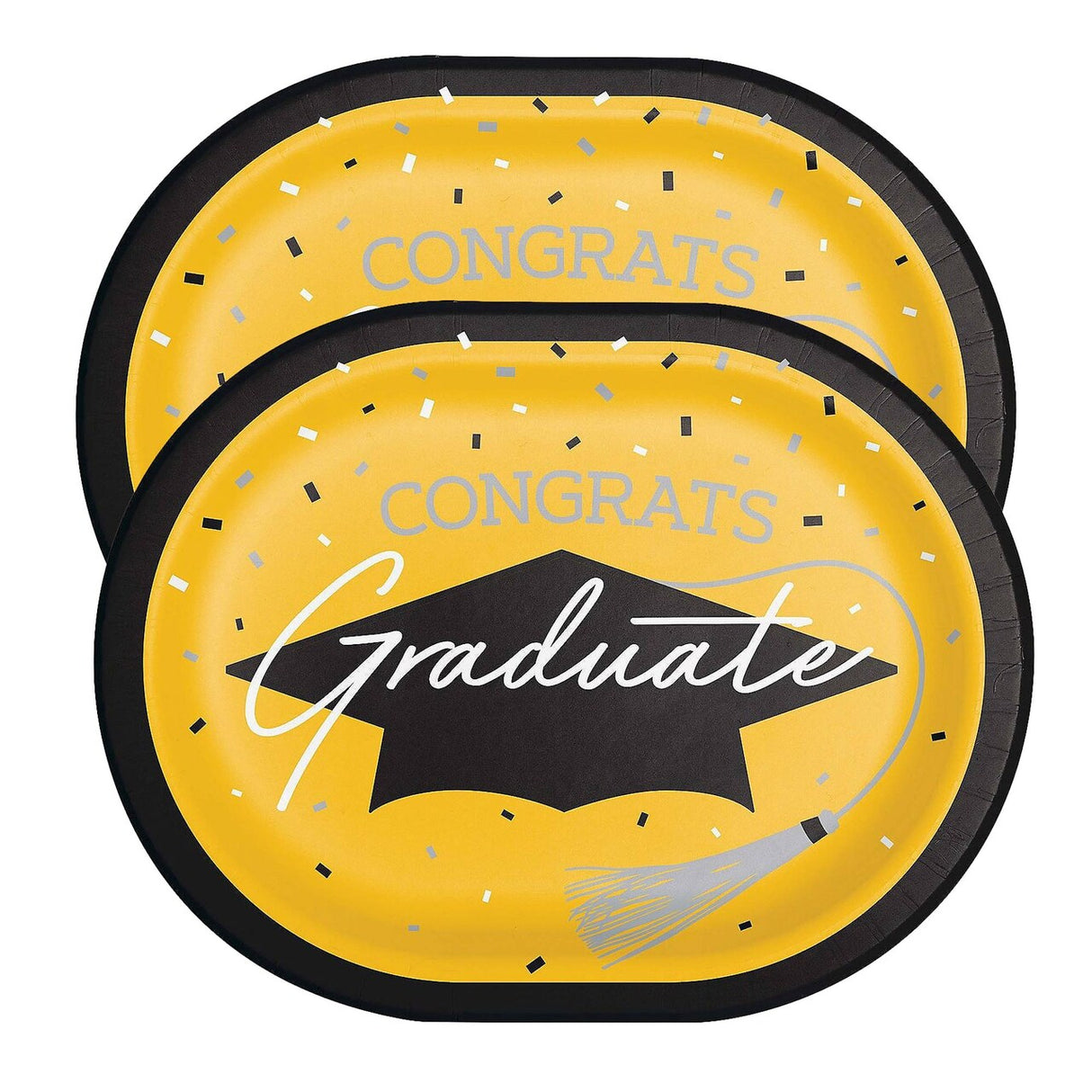 Creative Converting School Spirit Yellow Graduation Oval Paper Platters – 24ct