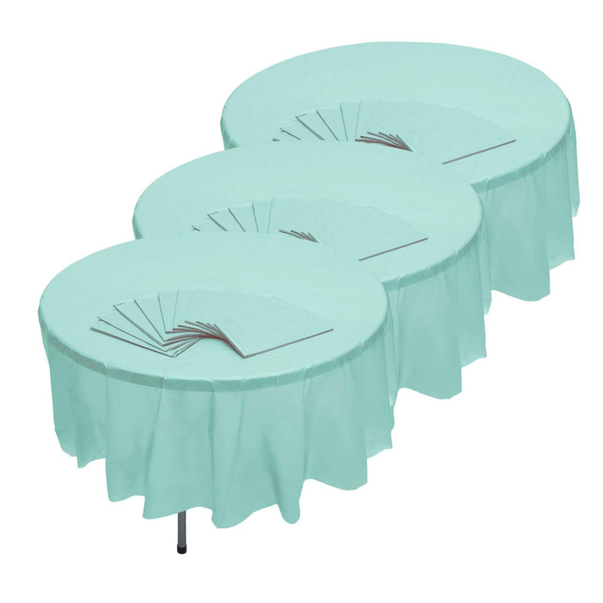 12-Pack Mint Green Round Plastic Tablecloths – 6 ft 10 in Disposable Covers