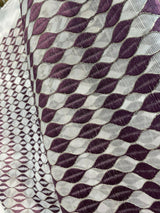 Purple Rain Embroidered Sheer Drapery Fabric - Off-White Background, Purple And Silver Stitching, 54" Width (1 Yard)