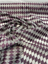 Purple Rain Embroidered Sheer Drapery Fabric - Off-White Background, Purple And Silver Stitching, 54" Width (1 Yard)