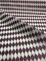 Purple Rain Embroidered Sheer Drapery Fabric - Off-White Background, Purple And Silver Stitching, 54" Width (1 Yard)