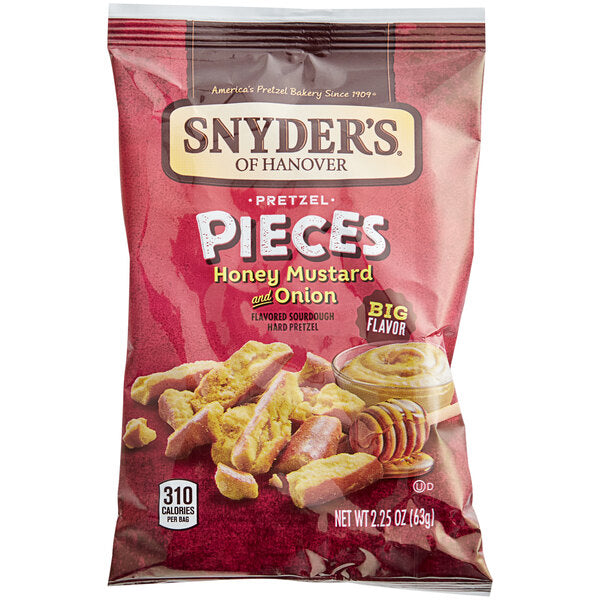 Snyder's of Hanover Honey Mustard & Onion Pretzel Pieces 2.25 oz. - 60/Case