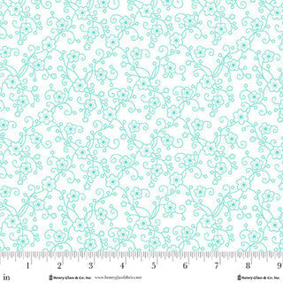 Cotton Print Jubilee White and Blue Linear Floral Fabric 44/45