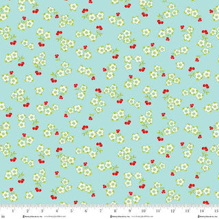 Cotton Print Jubilee Blue Small Cherry Toss Fabric