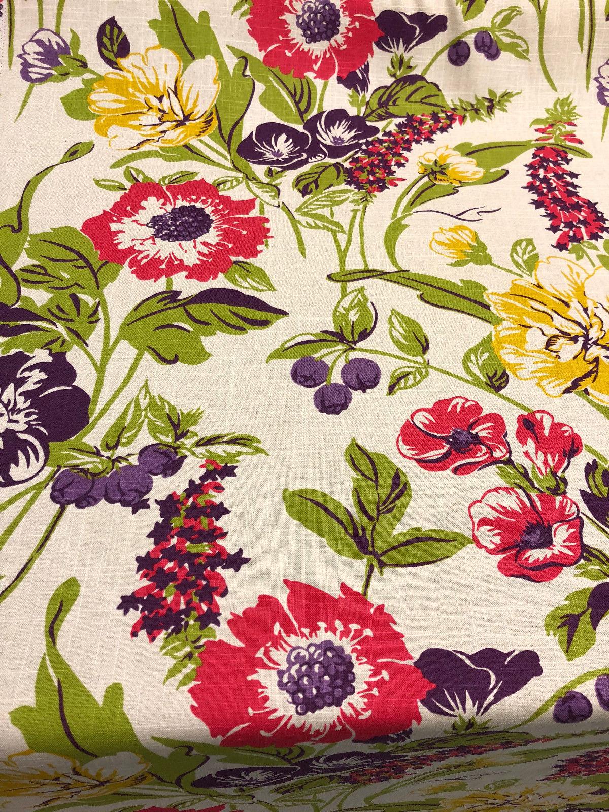 Becca Fiesta Linen Blend Fabric - Floral, Brown/Tan, Gold, Green, Natural, Pink, Purple, 54" Width, 30" Vertical Repeat, 27" Horizontal Repeat (1 Yard)