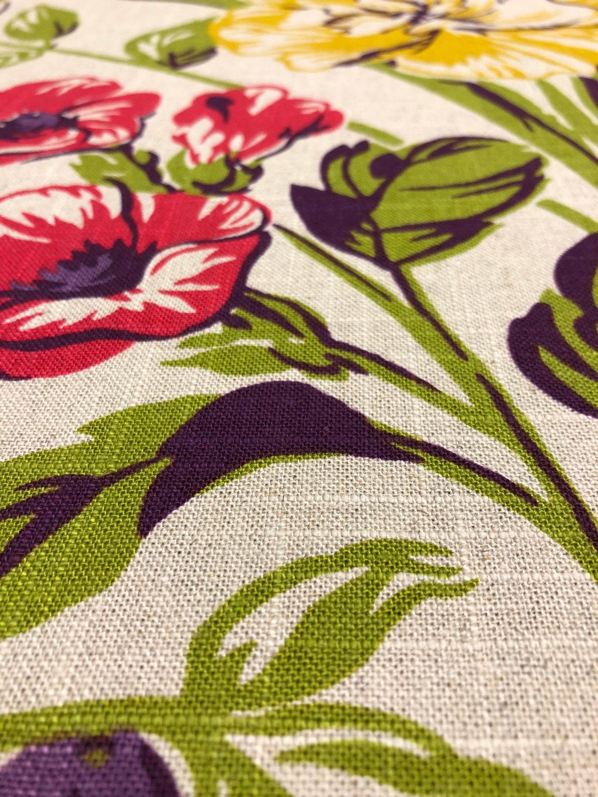 Becca Fiesta Linen Blend Fabric - Floral, Brown/Tan, Gold, Green, Natural, Pink, Purple, 54" Width, 30" Vertical Repeat, 27" Horizontal Repeat (1 Yard)