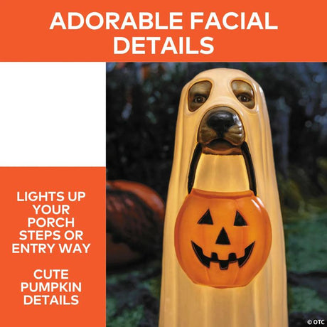 Light-Up Ghost Dog Blow Mold Halloween Decoration with C7 LED Bulb, lights up for a spooky Halloween night display