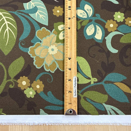 Floral Print Canvas Cotton Fabric - Brown/Green Floral Print, 55/56" Width (1 Yard)