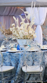 Round Polyester Tablecloth 120" Seamless Mirage Jacquard Dusty Blue