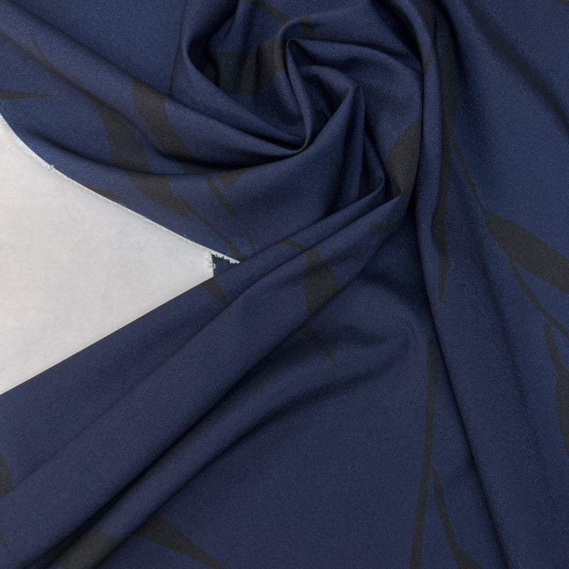 Italian Printed Polyester Crepe Floral Blue Black