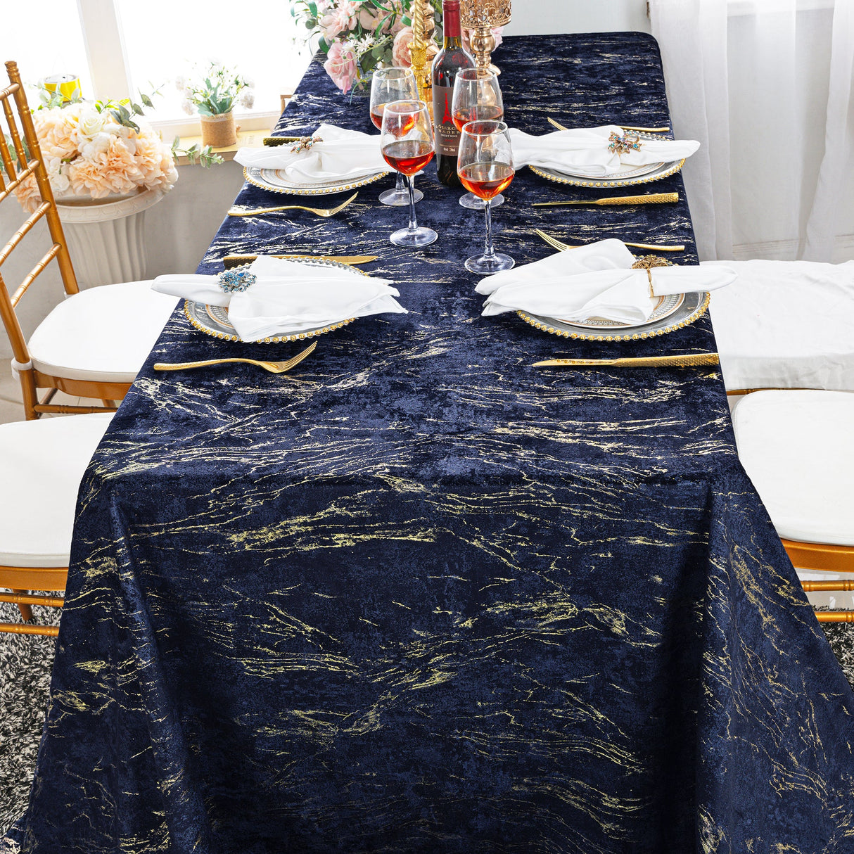 Velvet Rectangular Tablecloth 90x132 Navy Blue
