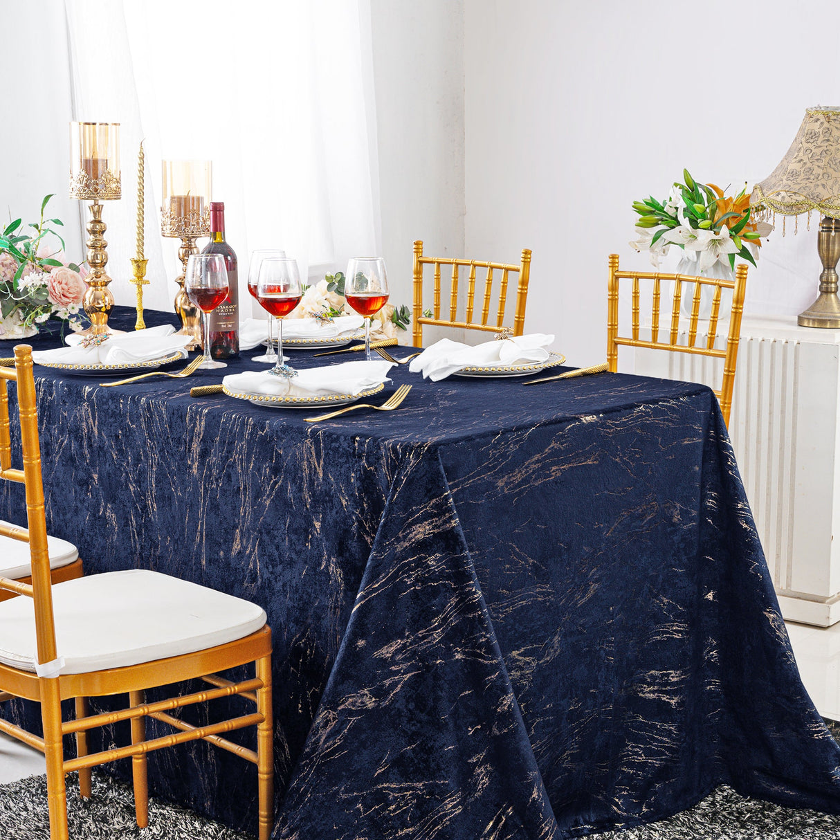 Velvet Rectangular Tablecloth 90x132 Navy Blue