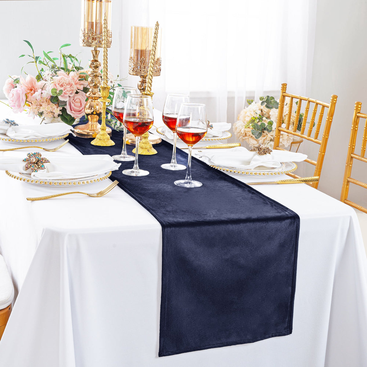Velvet Table Runner 13x108 Navy Blue