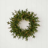 24" Dandan Green Plug-In Wreath Warm White LED Lights Festive Holiday Door Decoration