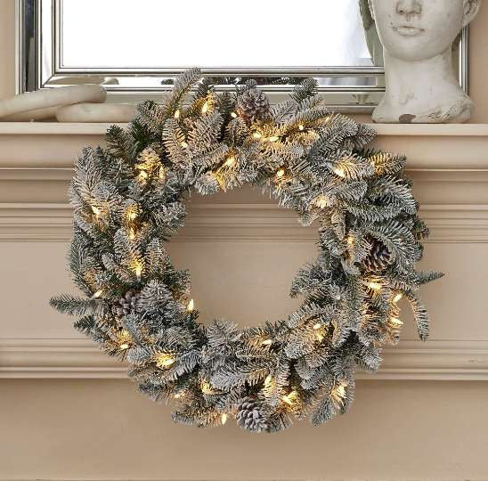 Lexington Fir Flocked LED Wreath 24 Inch Plug In Christmas Holiday Door Decor