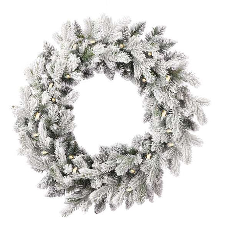 24" Shadow Woods Flocked Spruce Wreath with Warm White LED Lights