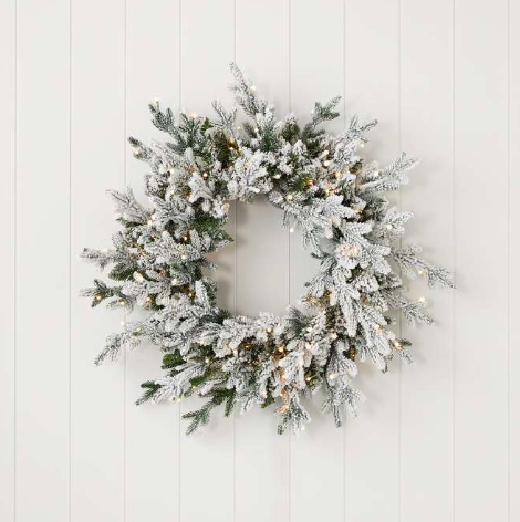 24" Dandan Plug-In Flocked Wreath with Warm White LED Lights