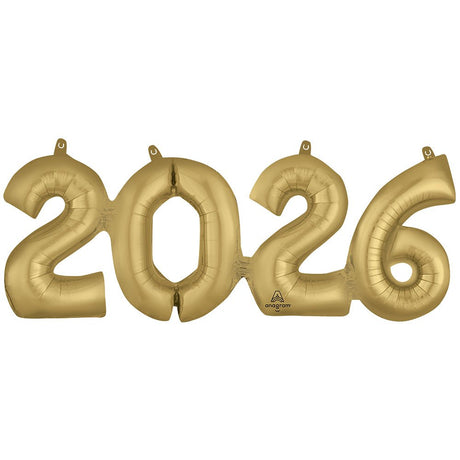Foil Balloon 2026 Block Phrase White Gold