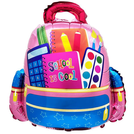 Foil Balloon School Is Cool Backpack Pink
