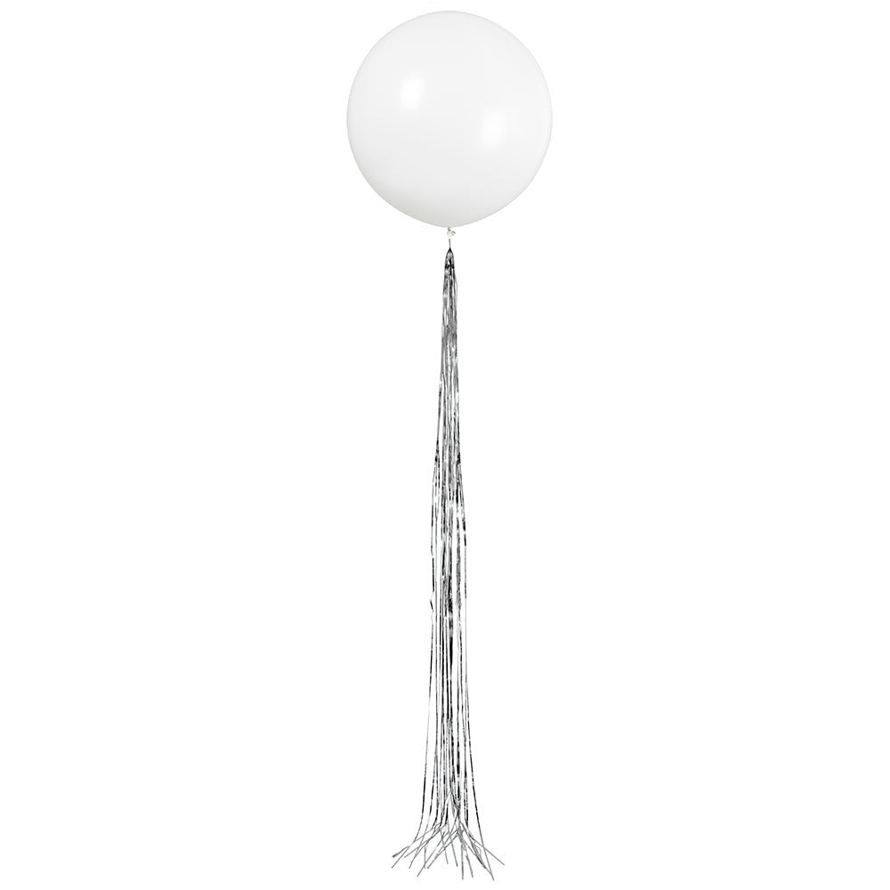 White Latex Balloon with Silver Tassel