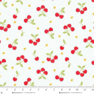Cotton Print Jubilee White and Red Tossed Cherries Fabric