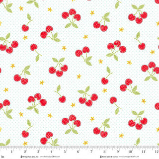Cotton Print Jubilee White and Red Tossed Cherries Fabric