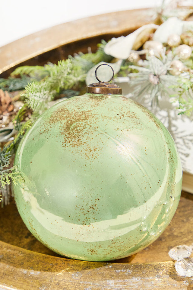 6" Spruce Antique Finished Glass Ball Ornament