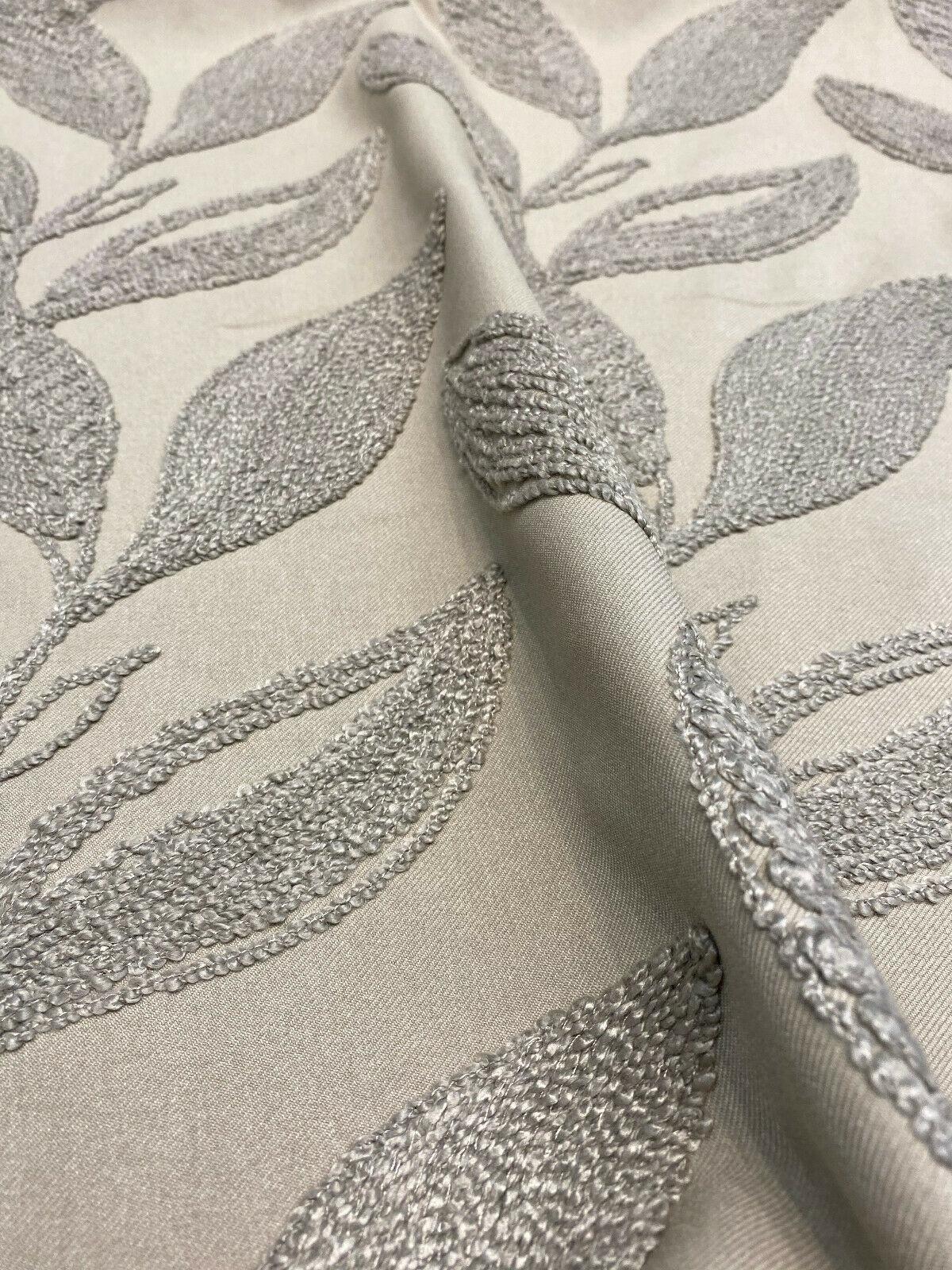 Valiant Dillon Embroidered Crewel Fabric - Natural Taupe Leaf Design, 54" Width (By The Yard)
